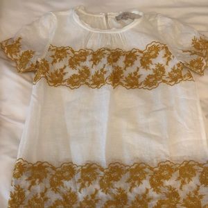 Loft blouse in white with mustard yellow detailing